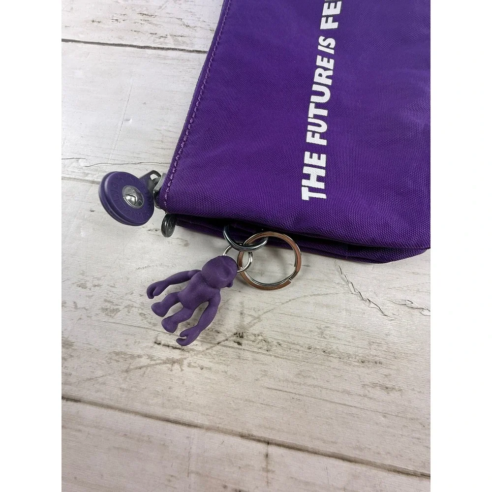 Kipling Purple The Future Is Female Nylon Zipper Pouch Makeup Bag with Monkey